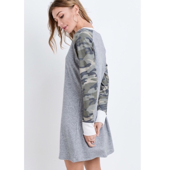 Make Offer 🌷Gray Camouflage Contrast Sleeve Dress - Picture 5 of 6